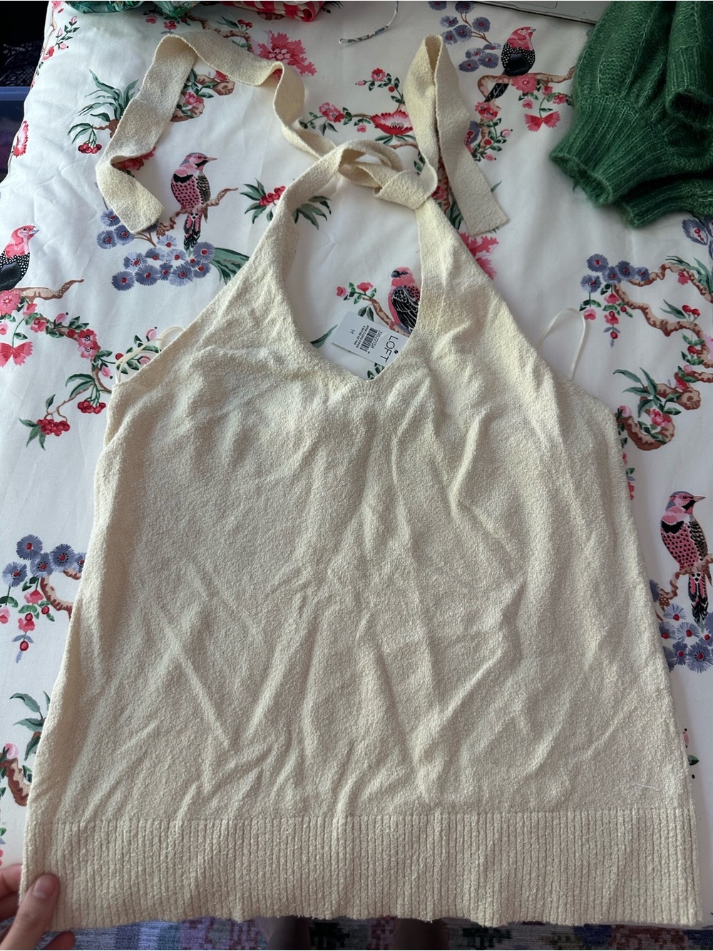LOFT Cream Tie-Strap Halter Top Knit Tank